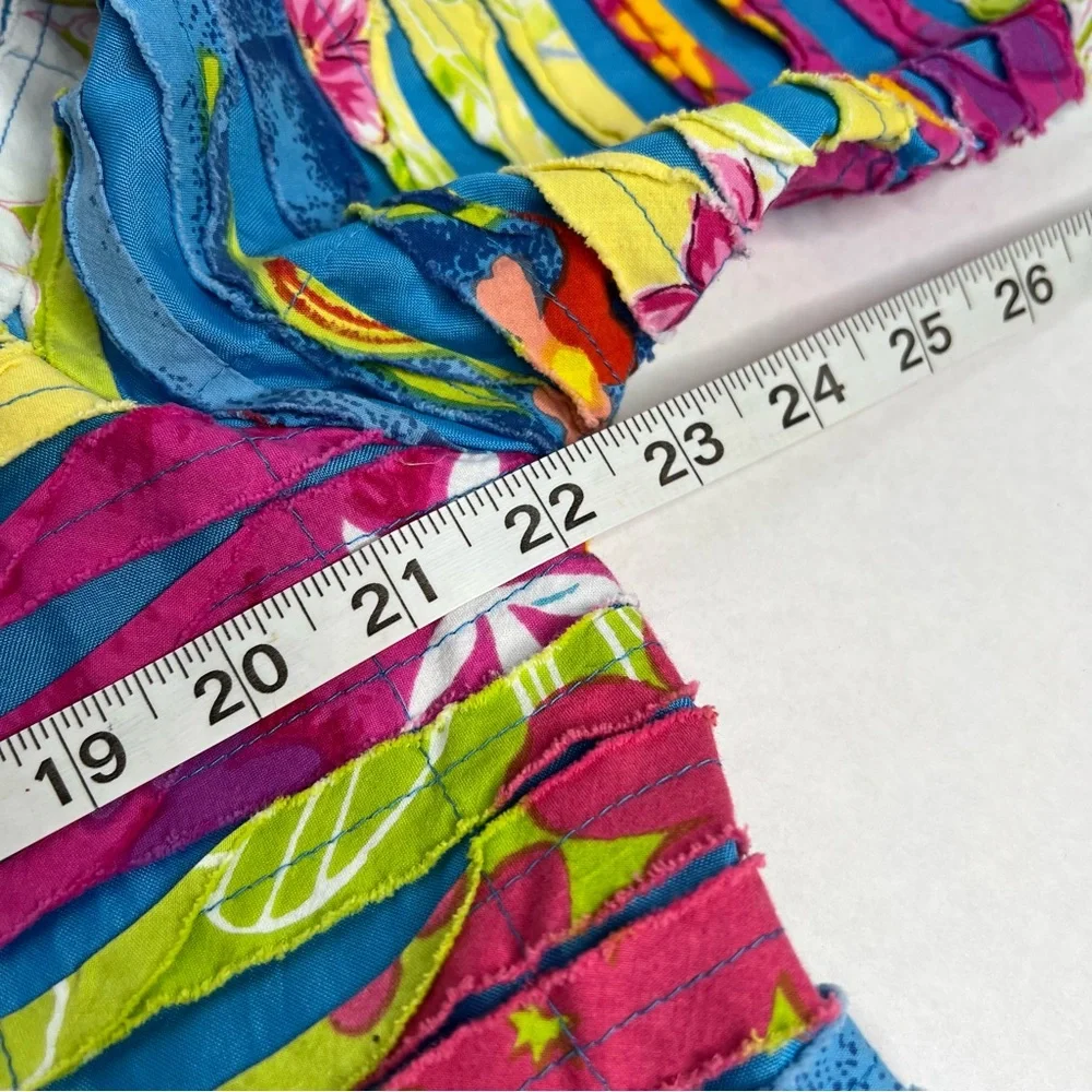 Keren Hart Coastal Grandma Jacket XL Vintage Colorful Quilted Fringe Buttons‎